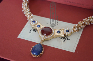 【即墨斋】古装汉服配饰 仿唐李静训 蜻蜓眼青金红玛瑙珍珠项链