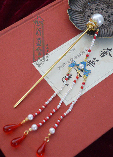 【即墨斋】仿87红楼梦林黛玉头饰贝珠流苏发簪 古装汉服旗袍配饰