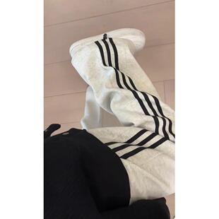 灰白色运动裤女秋季2025新款大码宽松阔腿高腰显瘦休闲束脚卫裤子
