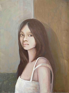 少女,宋庄温钦画廊张春龙原创手绘人物肖像油画,软装风水配画礼物