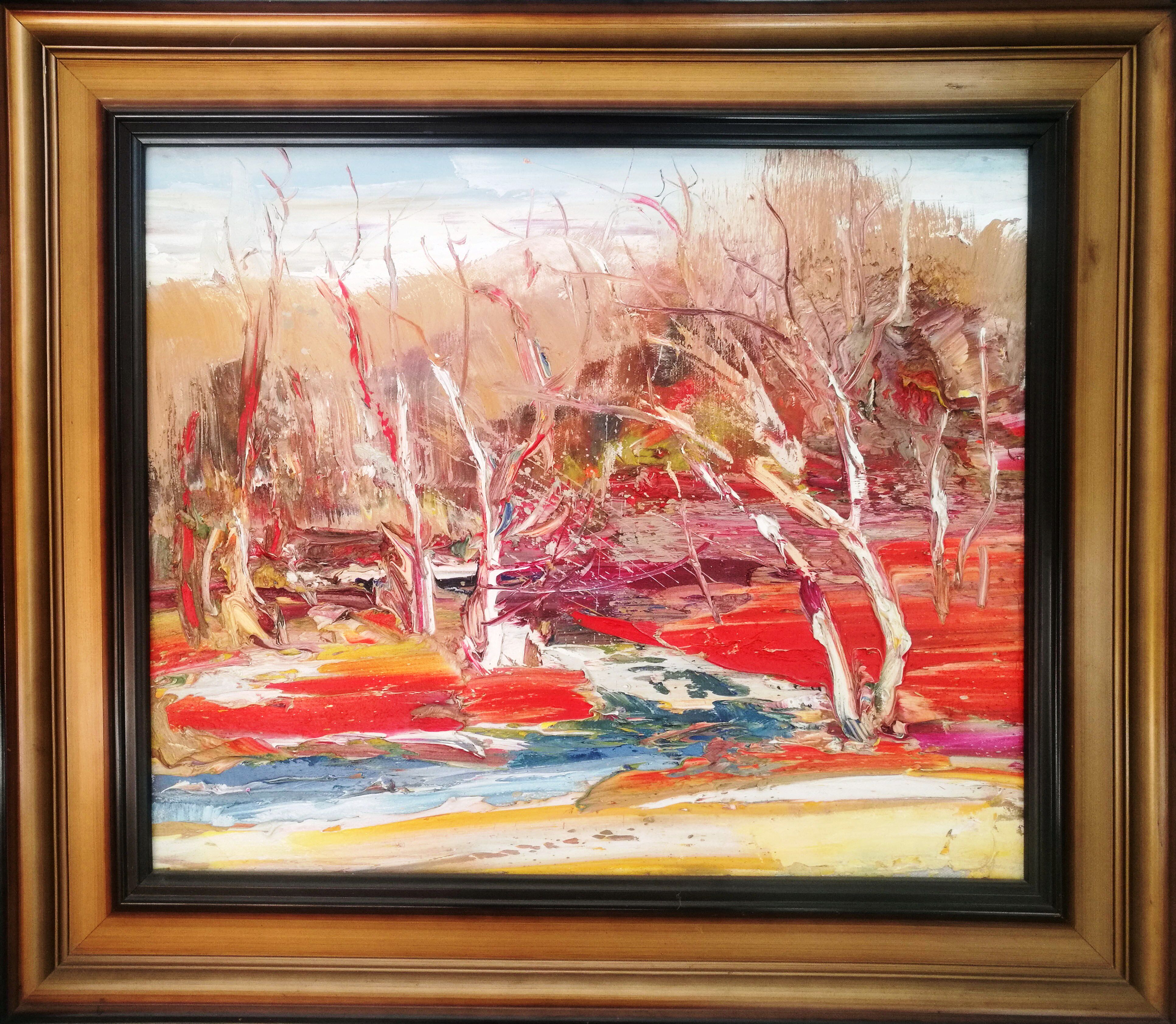 火红,王柏松,写意意象中国油画,山水风景具象画,中国国画风水装饰