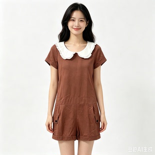 台湾连衣短裤连体裤夏季薄款裤子阔腿小个子连体衣套装时尚连身裤