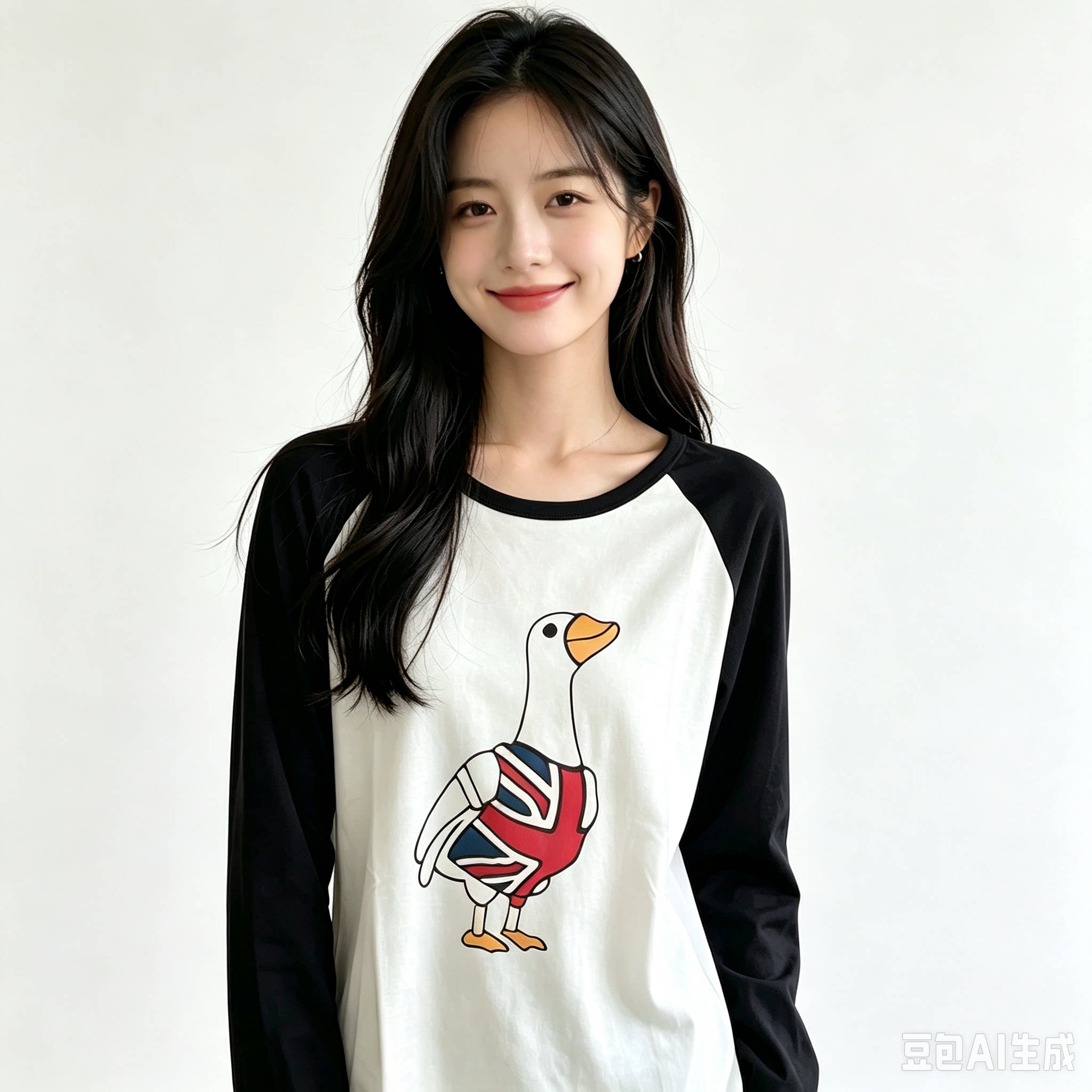 微树品牌专柜小鸭子长袖女春秋季搞怪T恤印花上衣透气棉衫
