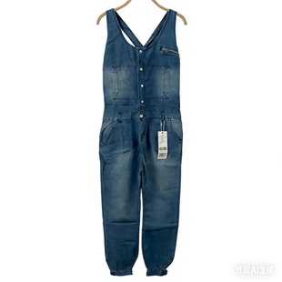 高腰宽松显瘦收脚薄棉连体长裤 衣讯专柜高品牛仔背带裤 女春夏新款