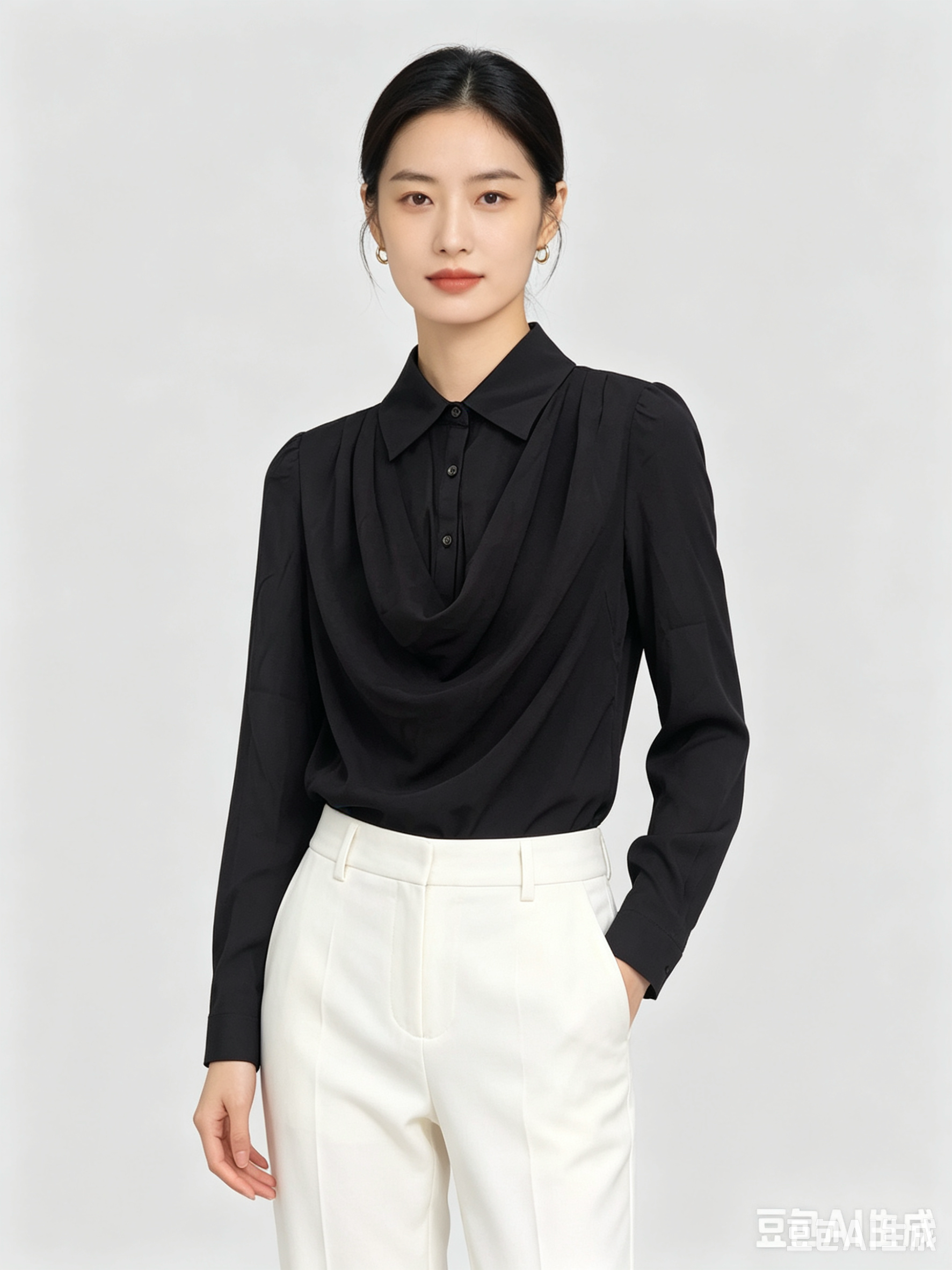衣讯品牌女装胖妹妹mm春秋季新显瘦韩系POLO领设计黑白色长袖上衣