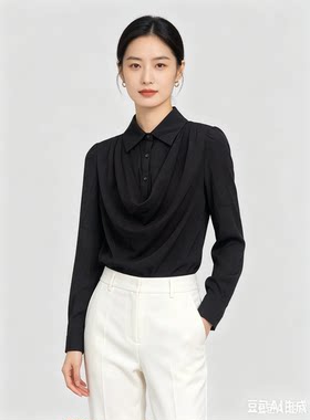 衣讯品牌女装胖妹妹mm春秋季新显瘦韩系POLO领设计黑白色长袖上衣