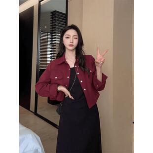 2025早春穿搭小个子一整套小众长袖衬衫外套百搭吊带连衣裙两件套
