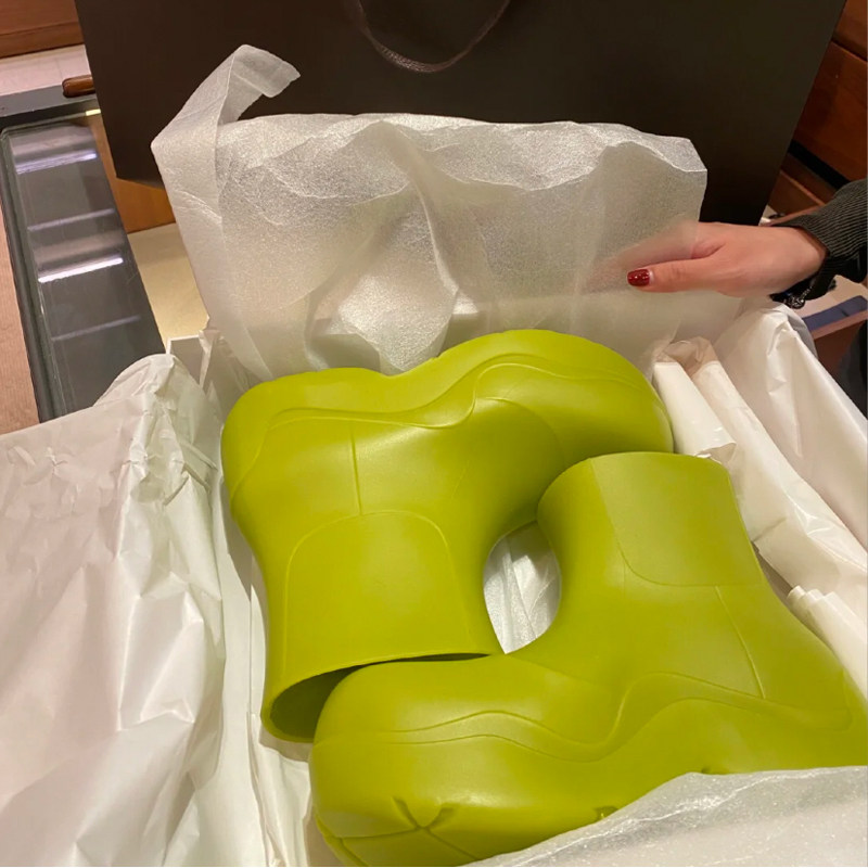 新配色牛油果绿真皮雨靴子日常百搭厚底内增高切尔西套脚短筒男女