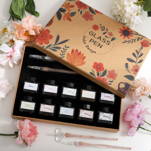 花系蘸水笔玻璃笔套装