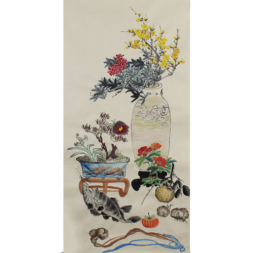 三尺写意花鸟画清供图 国画字画 玄关客厅竖幅挂画 书房纯手绘画