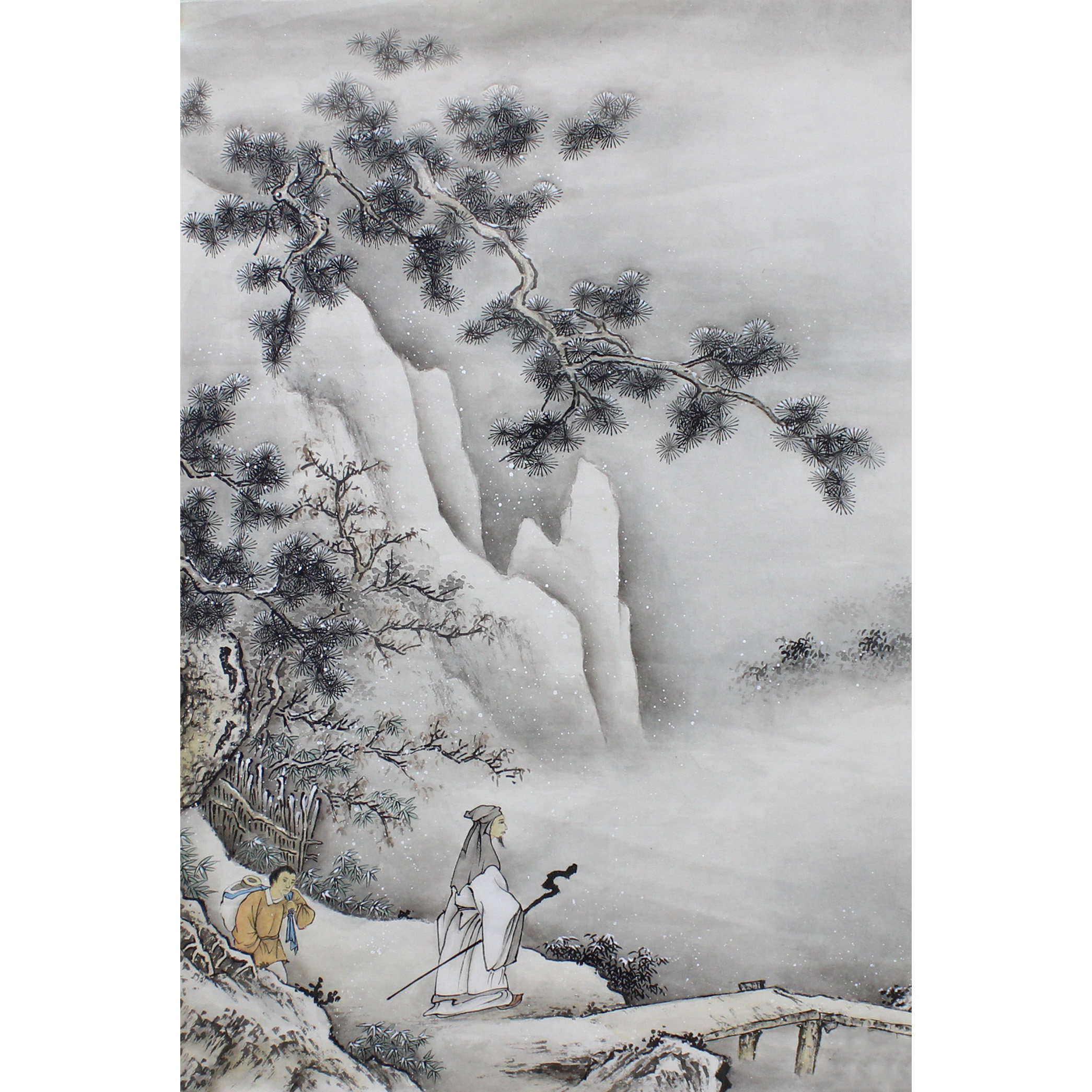 四尺三开国画山水画仿古画松树人物中国风传统绘画茶室书房装饰画