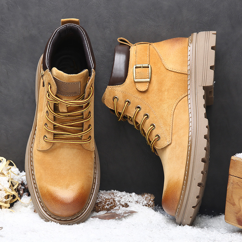 马丁靴男款中帮2025新款英伦风工装靴真皮短靴子冬季加绒高帮男鞋