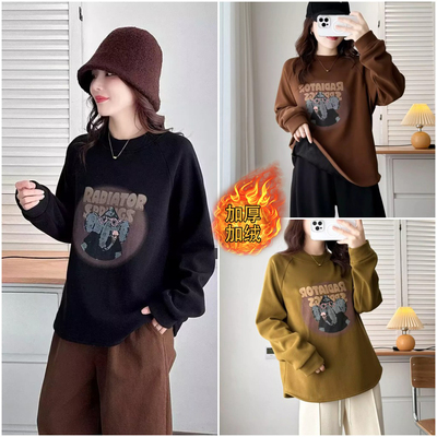 加绒加厚显瘦圆领减龄印花卫衣