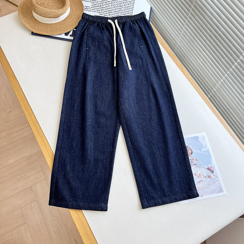 大厂订单！2025秋季新款时尚复古松紧腰直筒牛仔裤女垂感阔腿长裤