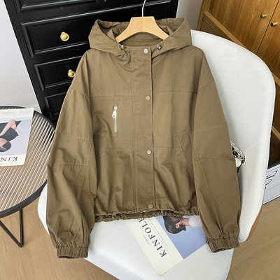 秋季新款宽松显瘦连帽风衣外套女