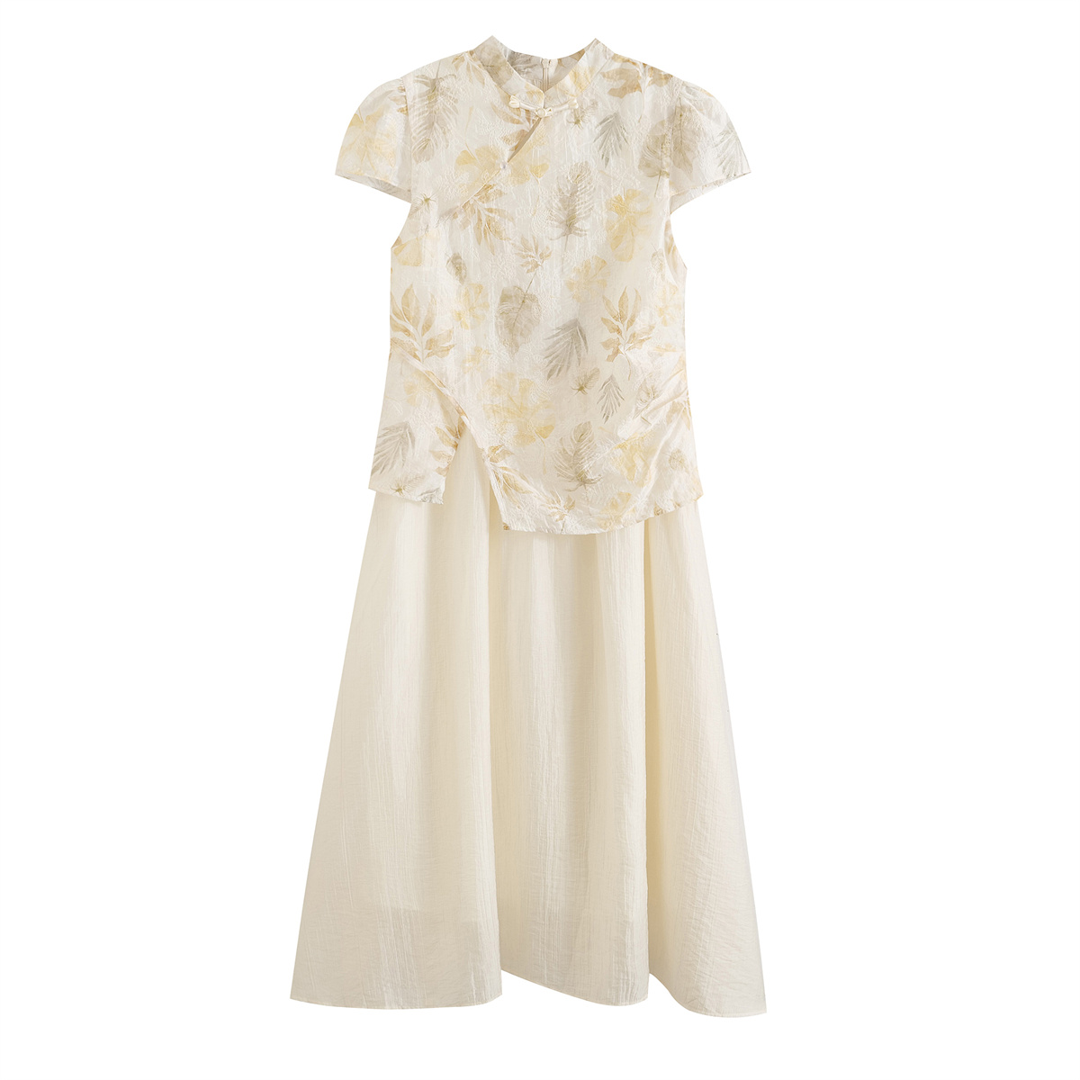 夏季中式盘扣印花田园风连衣裙女