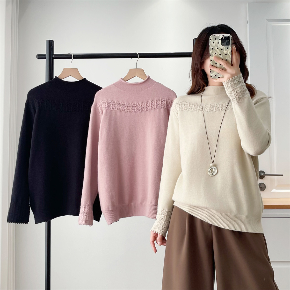 大码女装半高领针织衫女秋冬加厚宽松百搭洋气打底衫上衣,女装/女士精品,大码内搭,淘宝优惠券,粉丝福利购,淘宝优惠卷