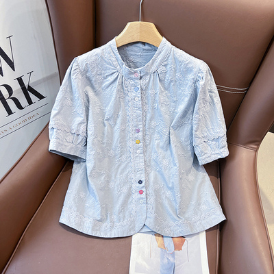 2025夏季新款甜美风短袖开衫衬衫