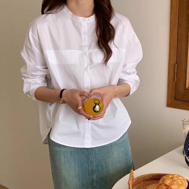 立领小衫纯色衬衫女上衣