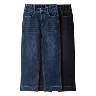 直筒牛仔裤女直筒裤加绒阔腿裤