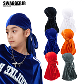 街舞儿童演出服饰品嘻哈hiphop丝绒头巾炸街西海岸男童长尾头巾