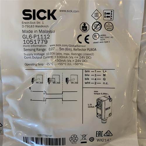 SICK光电传感器镜反GL6-P1112原装全新正品假一罚十支持售后