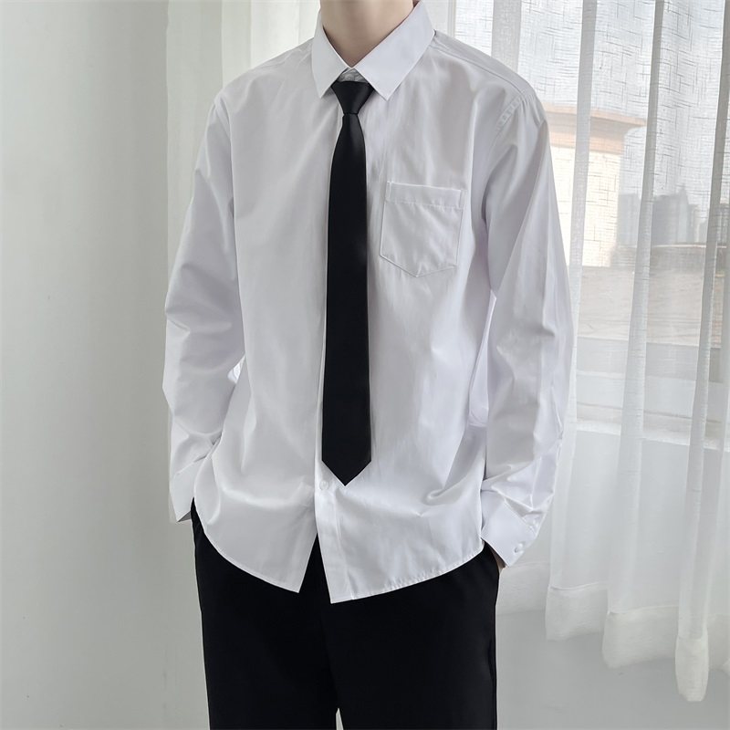thumbnail for White Long Sleeve Shirt Men's Loose Tie Suit DK Student Graduation Uniform Short Sleeve Casual Workwear Shirt Formal Wear