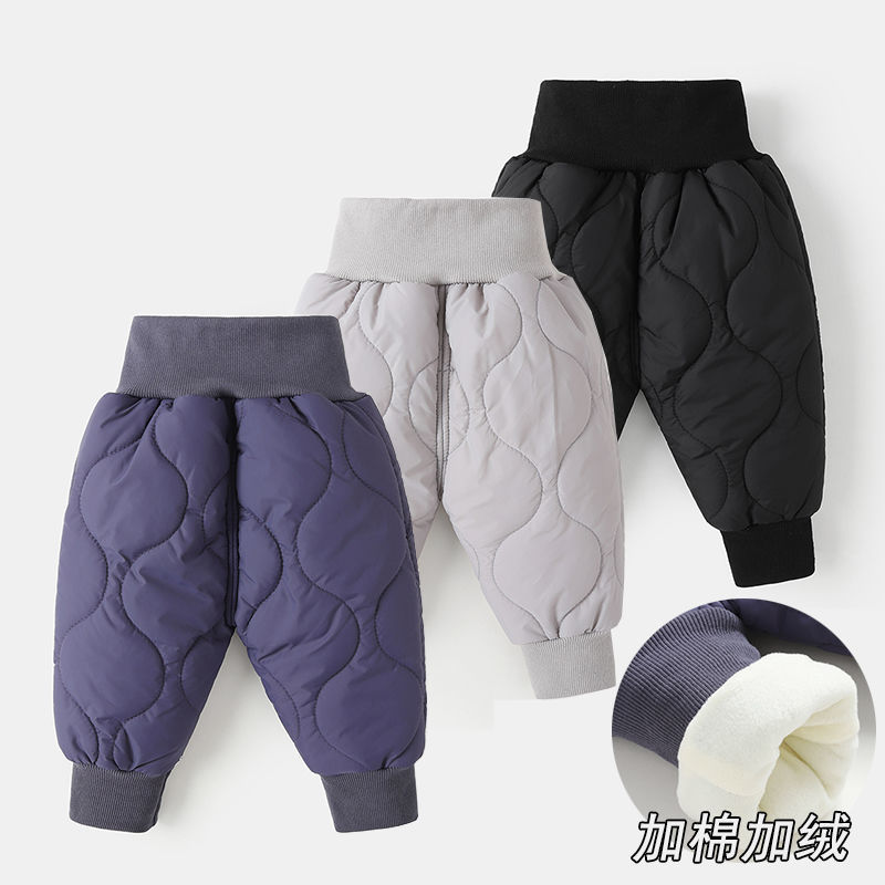 男童加绒加厚宝宝裤子冬装保暖裤羽绒棉裤中小童高腰护肚脐儿童
