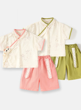 男童短袖汉服套装夏装小女童古风夏季新品宝宝T恤短裤中式两件套