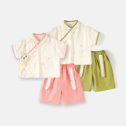 男童短袖汉服套装夏装小女童古风夏季新品宝宝T恤短裤中式两件套