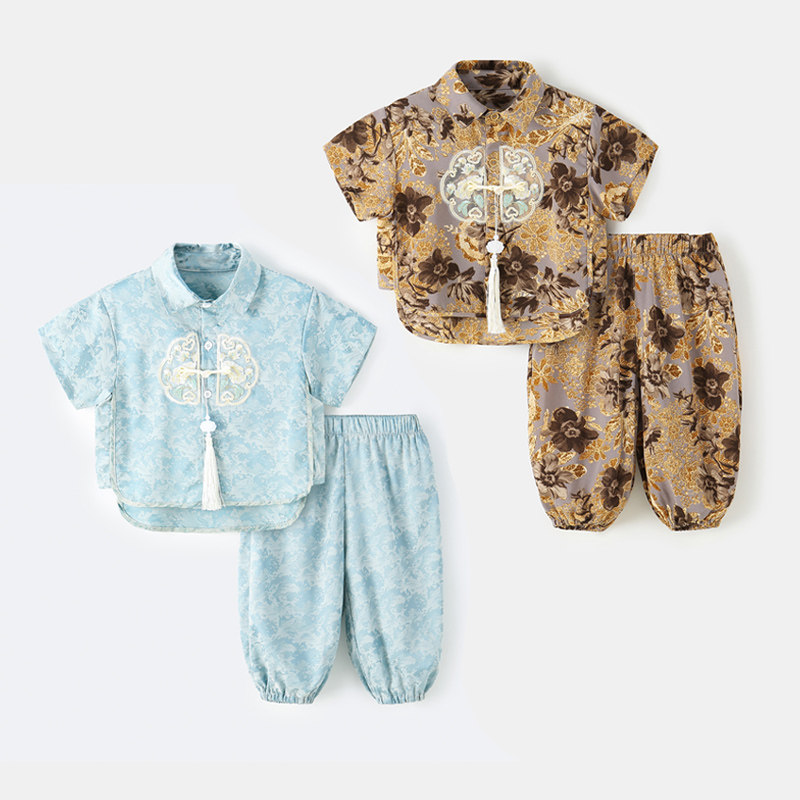 男童汉服夏季中国风短袖套装儿童新中式刺绣唐装衣服幼儿园演出服