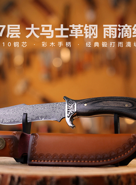 G&B 大马士革钢刀 花纹钢实木柄瓜果刀收藏EDC刀便携式刀具手把肉