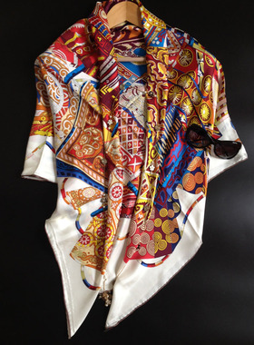 锦衣之旅～经典《锦衣卫》140cm真丝斜纹绸方巾丝巾围巾披肩 白色