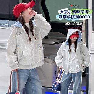 女大童连帽外套春秋新款女童韩版卫衣拉链开衫春款2026儿童上衣潮