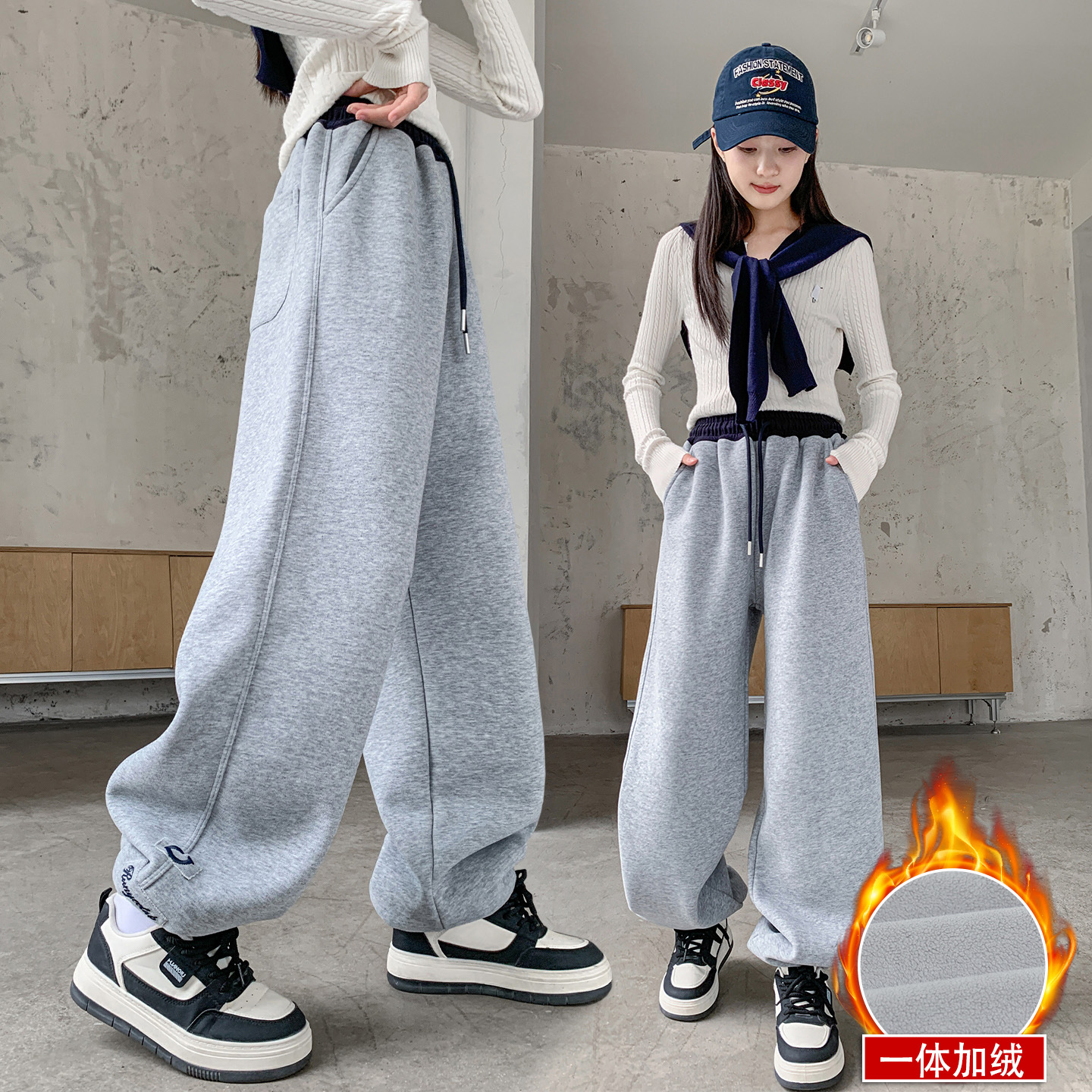 童装女童加绒运动裤秋冬新款女大童卫裤儿童休闲加厚一体绒长裤子