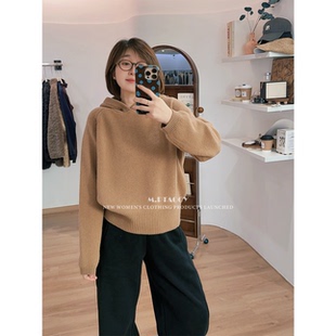 100%羊毛 桃桃家 加厚版 冬季 高品质纯色连帽毛衣1114 慵懒限定