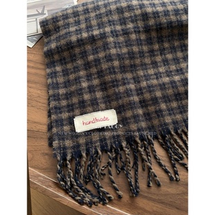 桃桃家 100%双面羊毛情侣复古流苏格子围巾围脖1082 抵御风寒