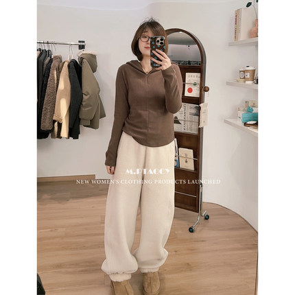 桃桃家【热气球】冬季加厚颗粒摇粒绒 束脚口运动卫裤休闲裤1120