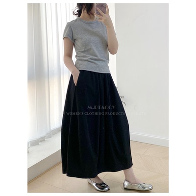 夏季廓形松紧腰花苞裙百搭蓬蓬裙