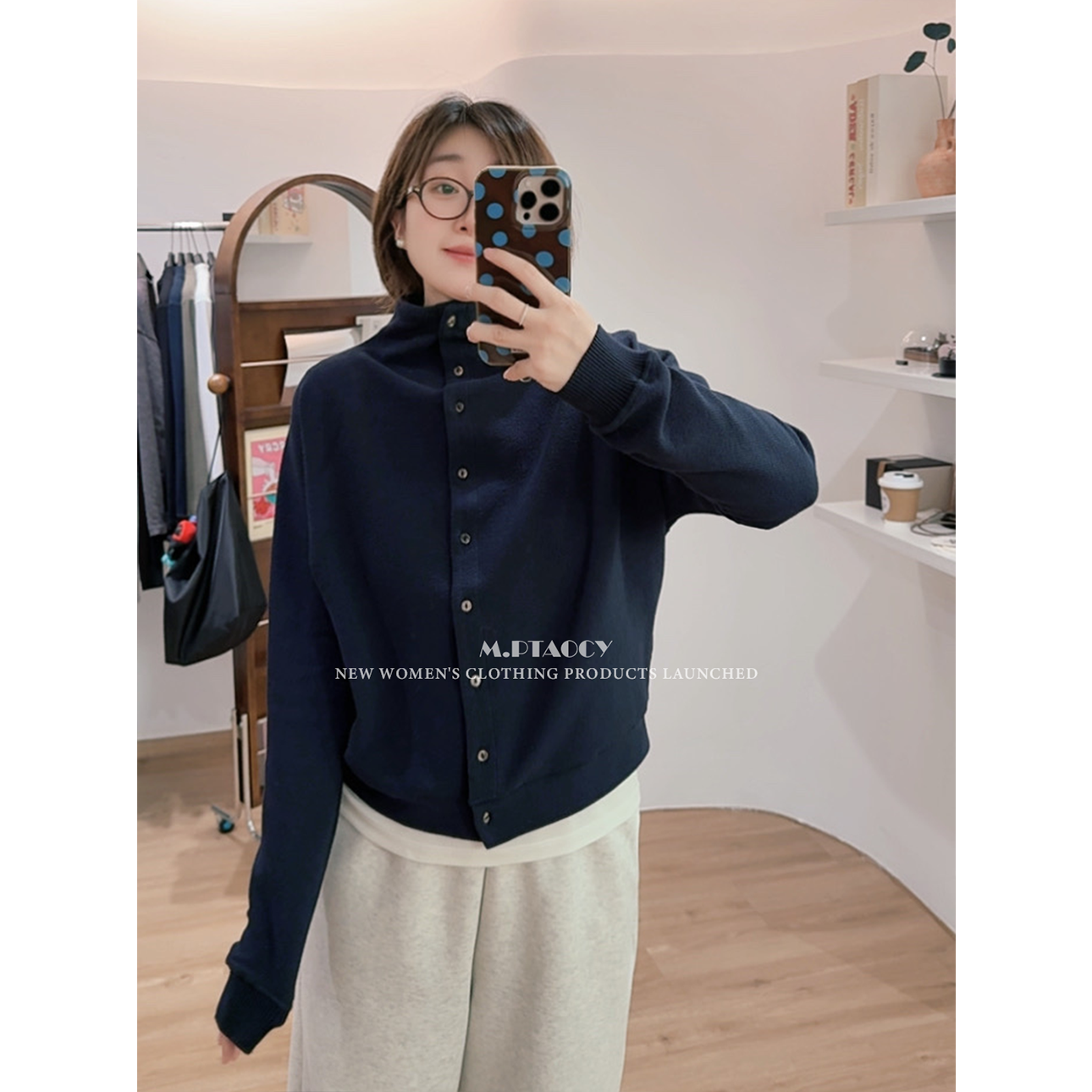 简洁老钱风肌理感立领开衫