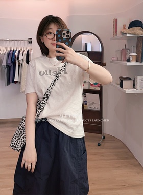 桃桃家-【好心情】做旧锁边 毛边领口 美式复古纯棉短袖T恤女1188