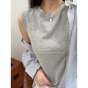 桃桃家 极简休闲百搭肌理无袖 上衣修身 潮流背心1002 棉柔呵护