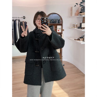 女士羊毛复古牛角扣连帽大衣小个子外套744 冬天 桃桃家 理想