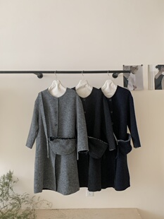 爆款【送包包】羊驼绒双面呢大衣女无领中长款宽松外套 包包可戴