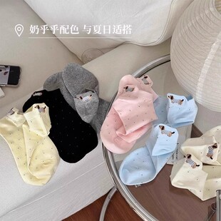 袜子女款短袜纯棉2025新款爆款学生夏季波点提尔小狗可爱刺绣船袜