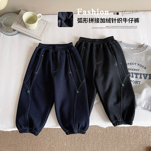 风之谷2025冬季新款童裤儿童韩版个性加绒牛仔裤男童加厚宽松长裤