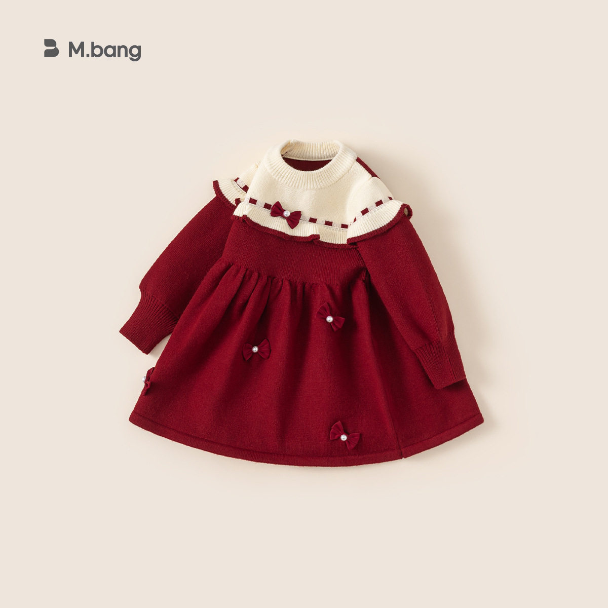 邦选童装女童红色针织连衣裙
