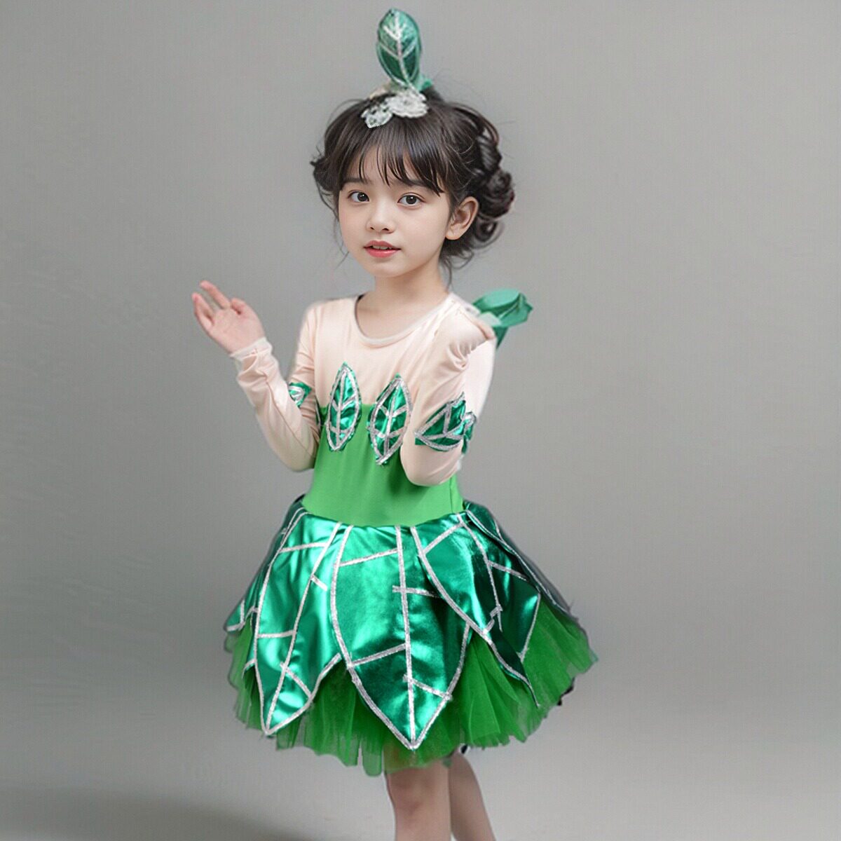 小河风采童 雨中趣荷花演出服女童茉莉花 小草蓬蓬裙舞蹈表演服装