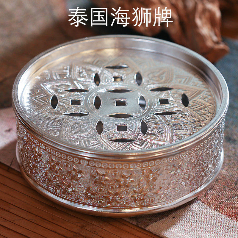 泰国纯手工镌刻茶盘中式覆古铝茶盘小巧可携式家用储水茶盘潮汕茶