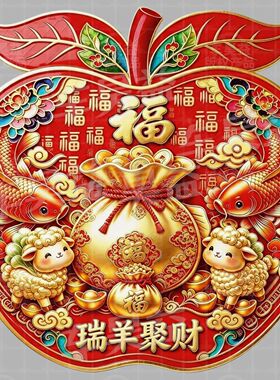 2027羊年苹果造型福字门贴五福临门新年入户大门春节装饰自粘贴画